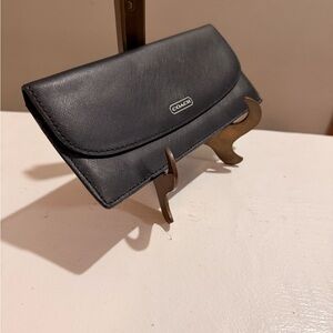 Coach Black Saffiano Leather Flap Wallet Snap Closure Zip Back